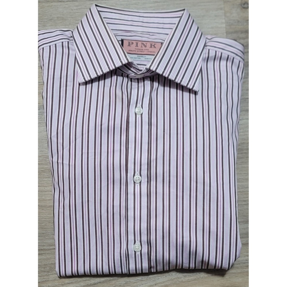 Thomas Pink Men's Pink Stripe French Cuff Dress Shirt Size‎ 15.5 X 34